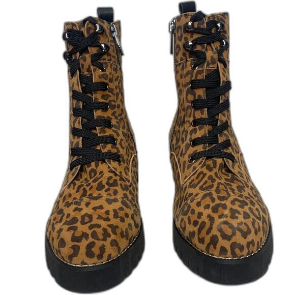 Donald Pliner Suede Boots Leather Animal Print‎ Combat Hiker Biker 7 NEW - Picture 1 of 12
